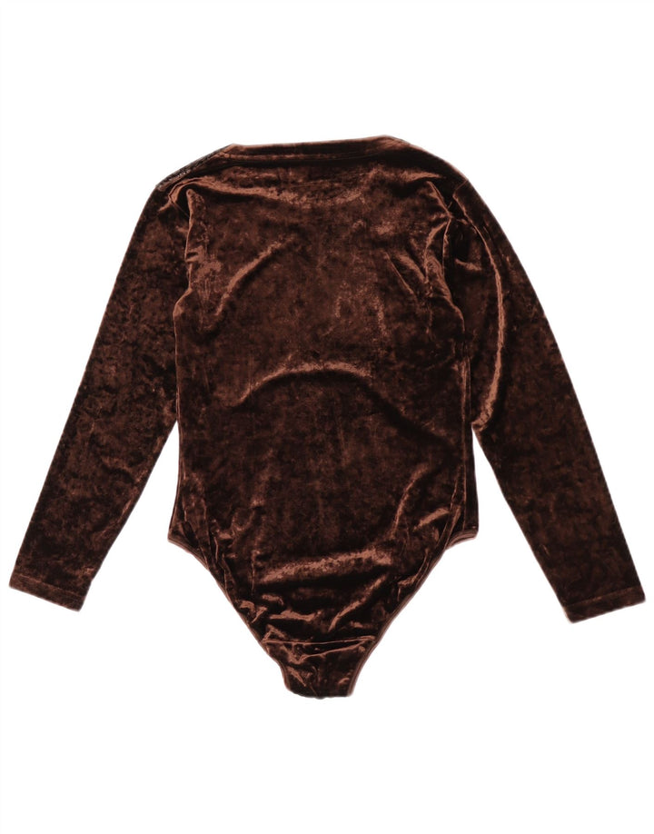 Monello Womens Long Sleeve Bodysuit US 2 XS Brown Floral Acetate