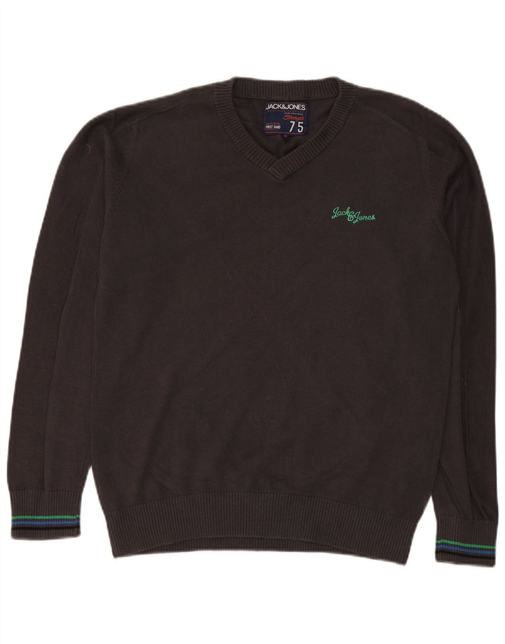 Jack & Jones Mens V-Neck Jumper Sweater Medium Grey Cotton