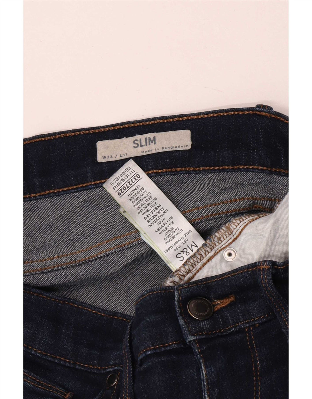 Jeans slim da uomo Marks & Spencer W32 L31 cotone blu navy