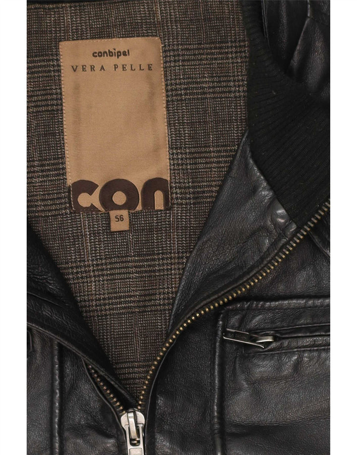 Conbipel Mens Leather Utility Jacket UK 38 Medium Black