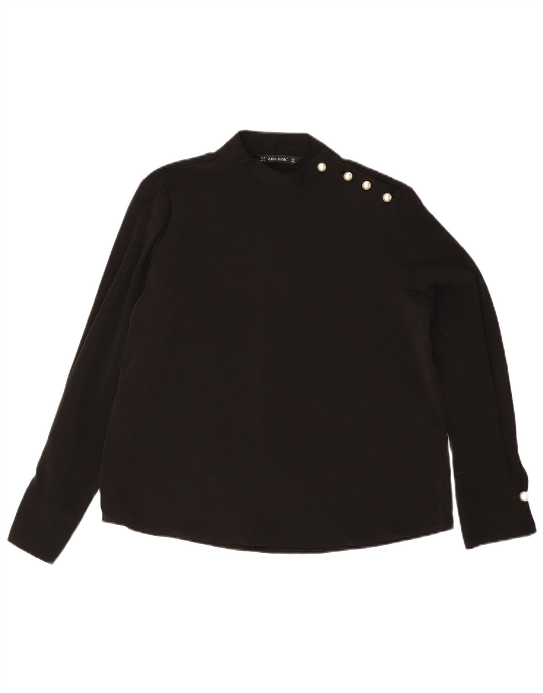 Zara Womens Long Sleeve Blouse Top UK 14 Medium Black Polyester
