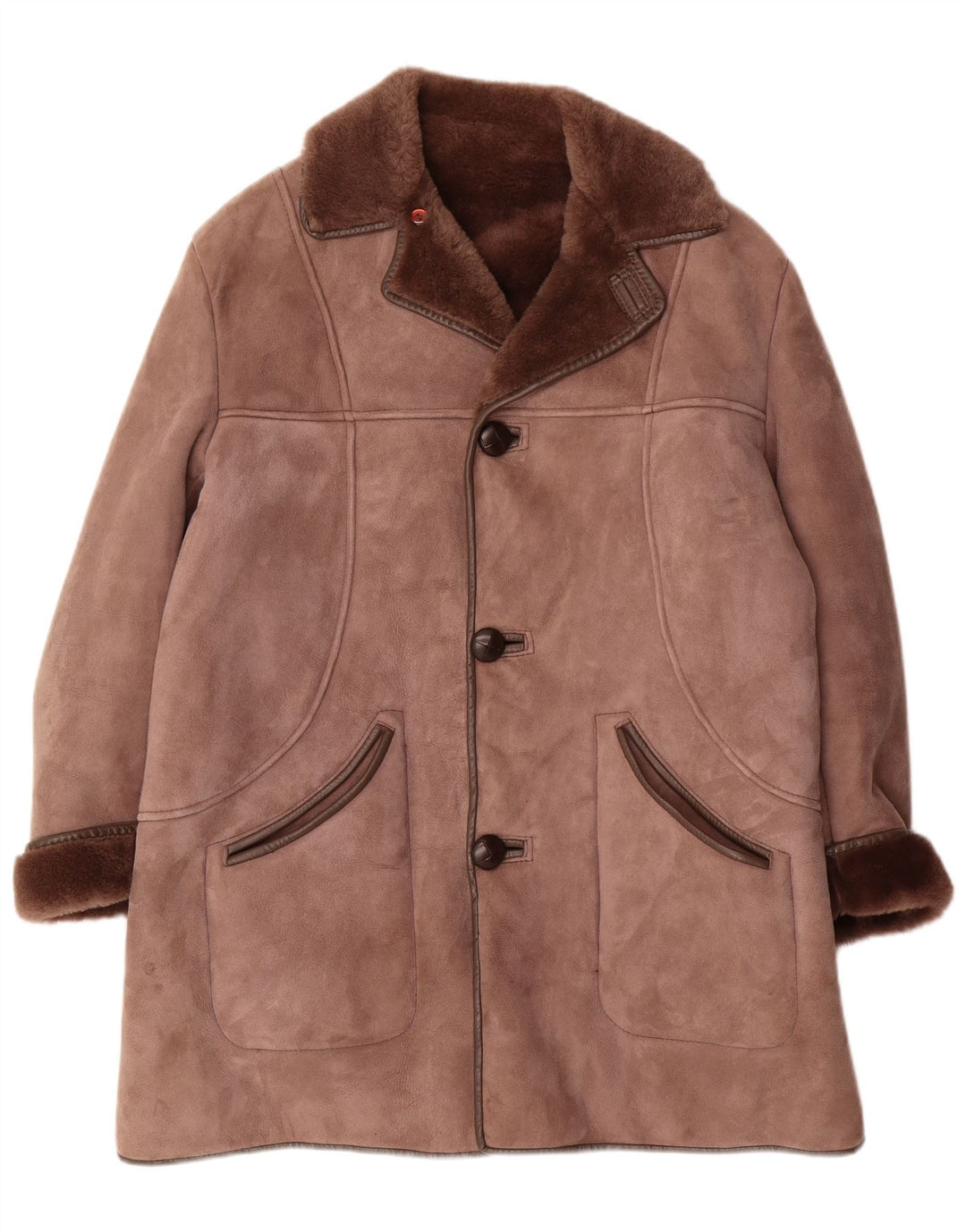 Nurseys Mens Shearling Overcoat UK 36 Small Brown Sheepskin