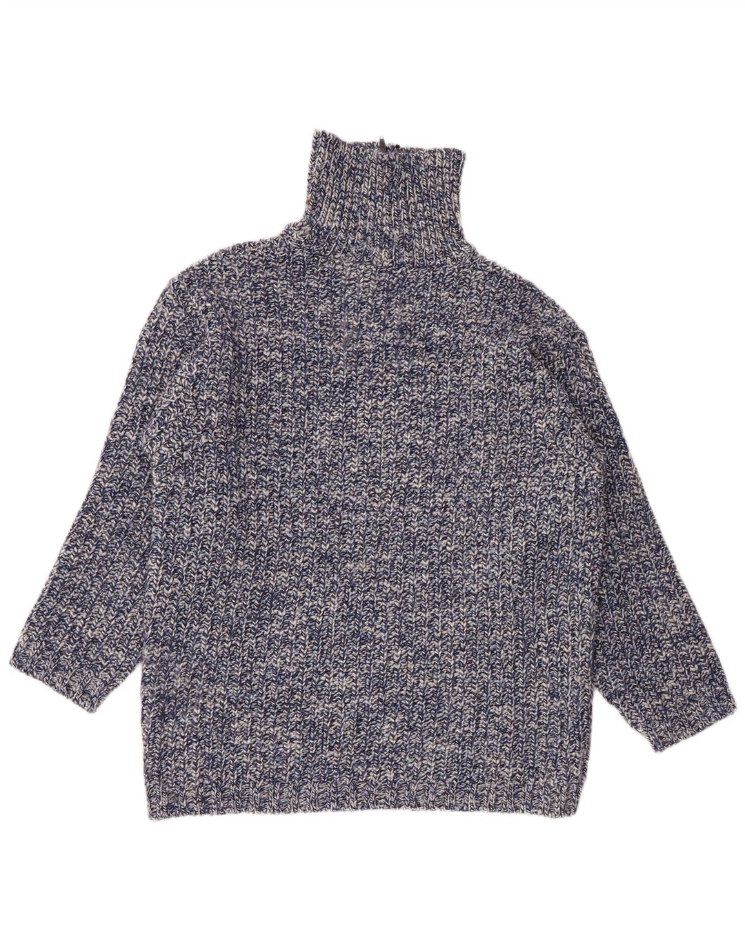 Vintage Mens Zip Neck Jumper Sweater Large Blue Flecked Wool