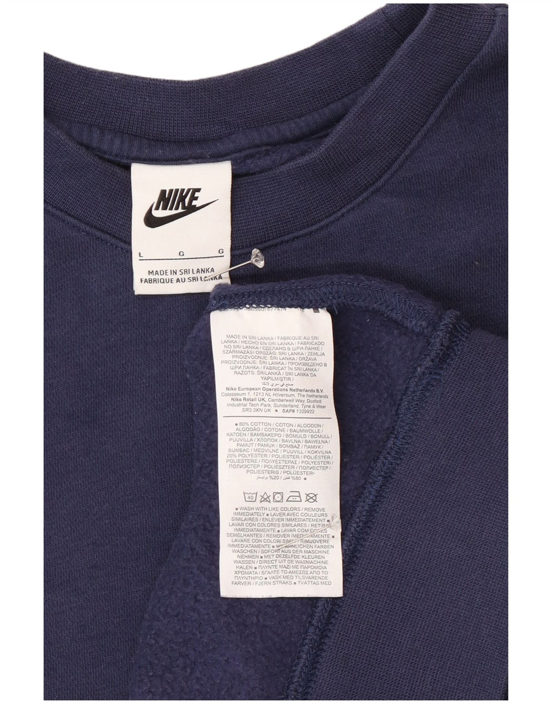 Nike Mens Sweatshirt Jumper Large Navy Blue Cotton