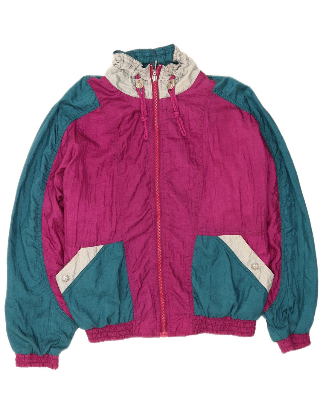 Vintage Womens Oversized Tracksuit Top Jacket Small Pink Colourblock Nylon