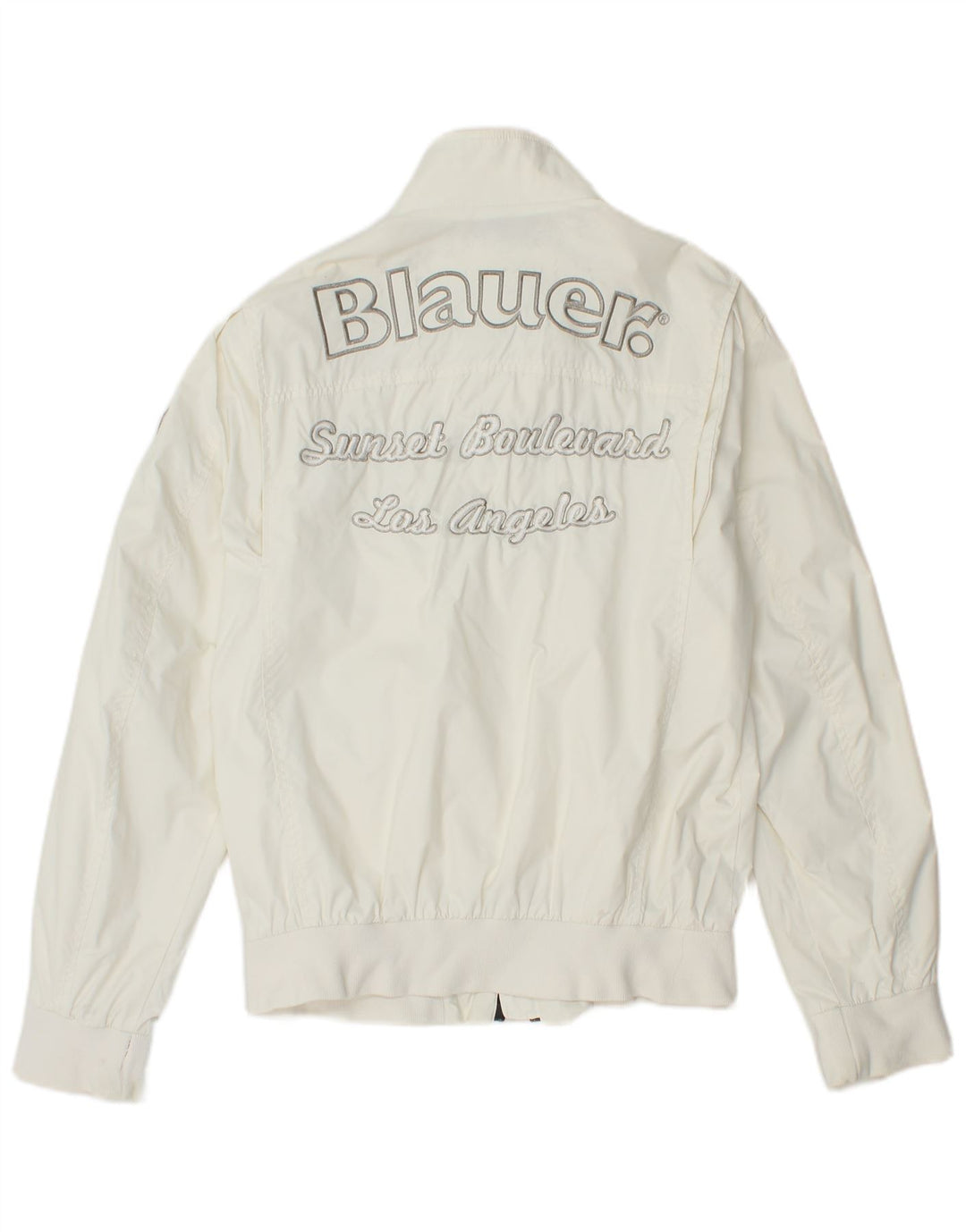 BLAUER Womens Graphic Bomber Jacket UK 14 Medium White Polyamide