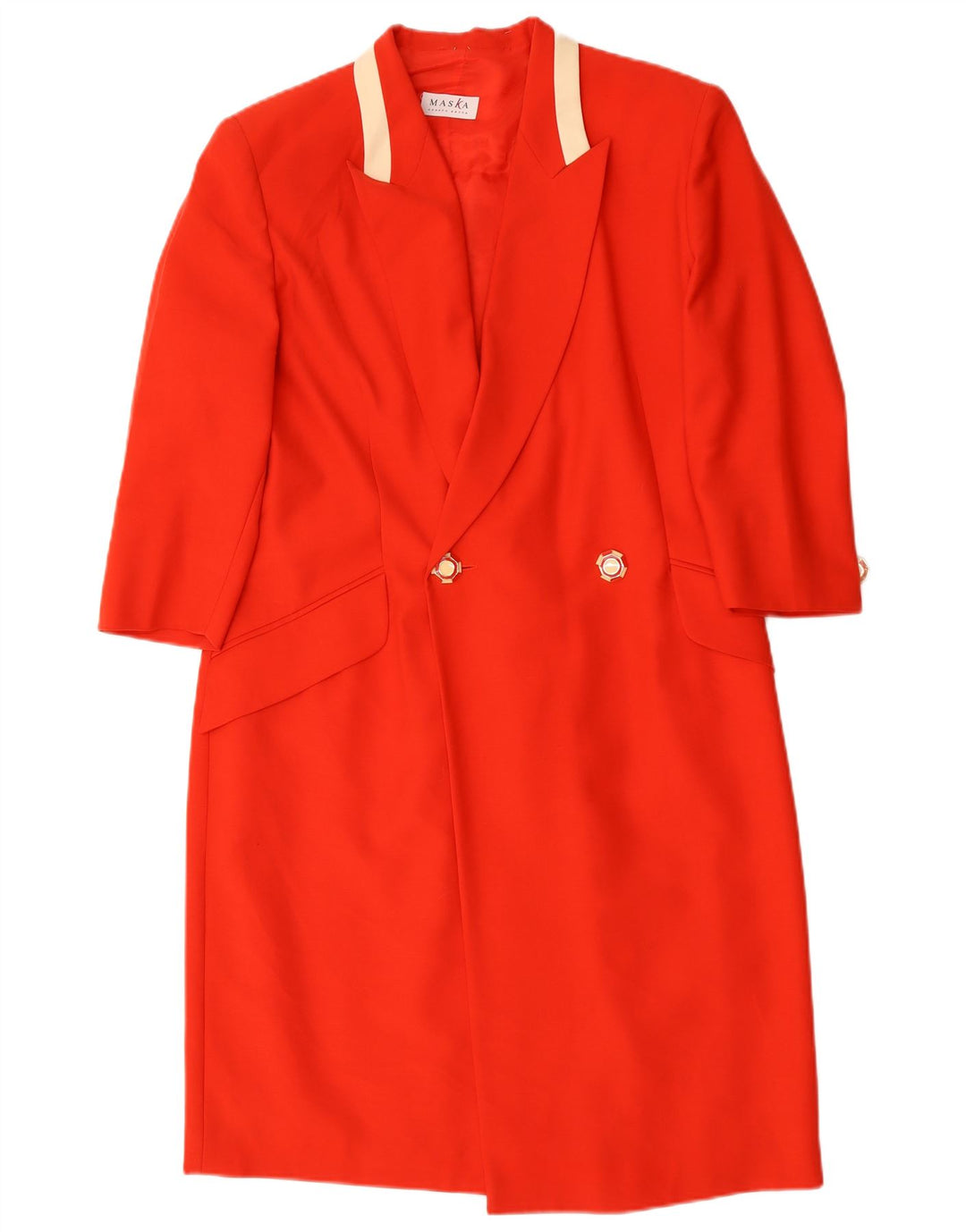 Maska Womens Double Breasted Coat UK 14 Medium Red Colourblock Virgin Wool