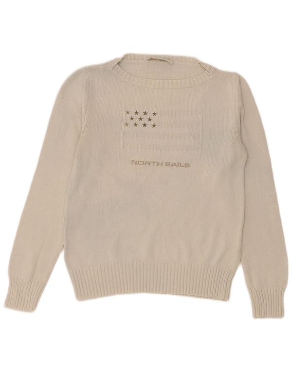 North Sails Womens Graphic Boat Neck Jumper Sweater UK 14 Large White