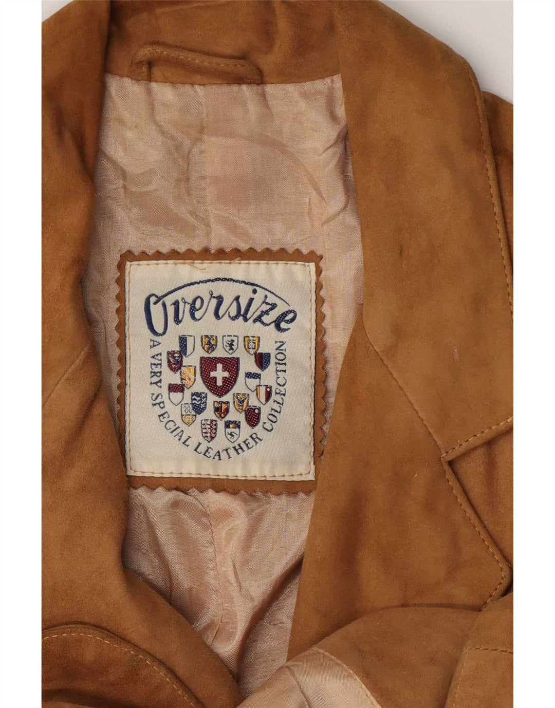 Vintage γυναικείο σουέτ σακάκι με 3 κουμπιά UK 14 μεσαίο μπεζ δέρμα