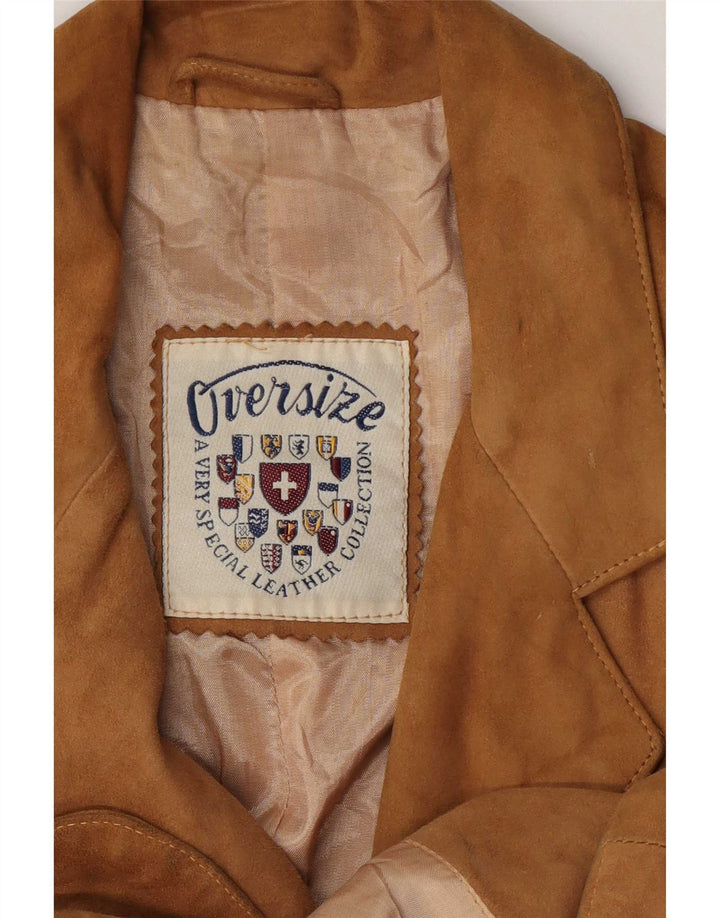 Vintage γυναικείο σουέτ σακάκι με 3 κουμπιά UK 14 μεσαίο μπεζ δέρμα