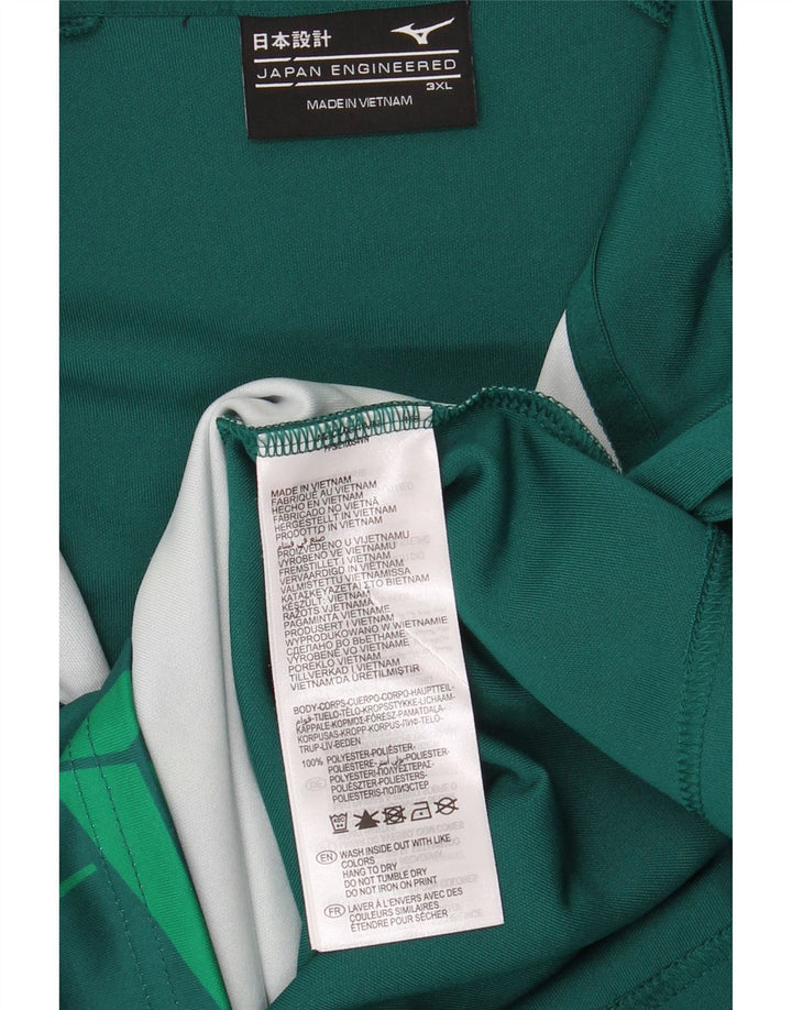 Top grafico Mizuno da uomo con zip e collo a maniche lunghe 3XL verde geometrico in poliestere