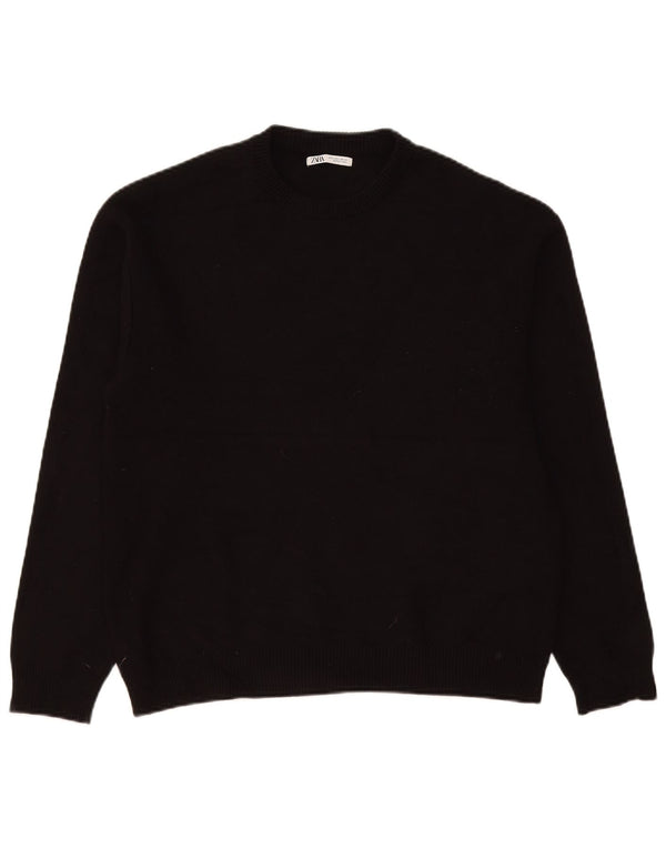 Zara Mens Crew Neck Jumper Sweater Large Black Viscose