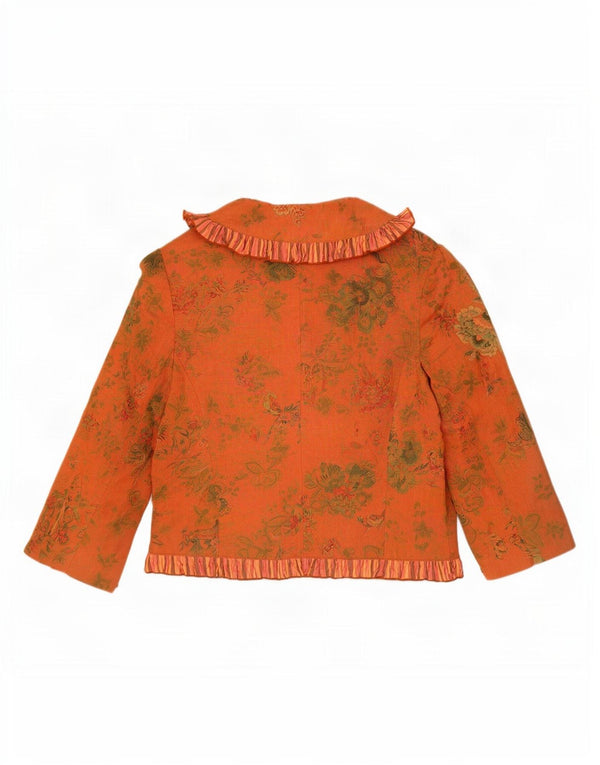 Vintage mujer 3/4 manga chaqueta bolero Reino Unido 12 medio naranja floral viscosa