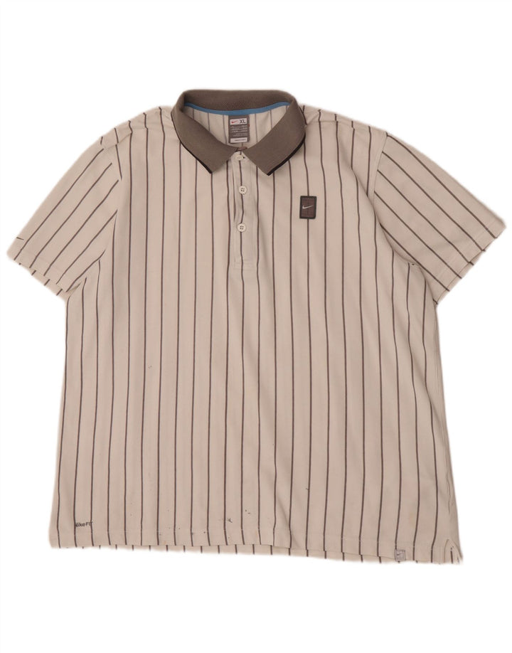 Nike herre poloshirt XL hvid stribet bomuld