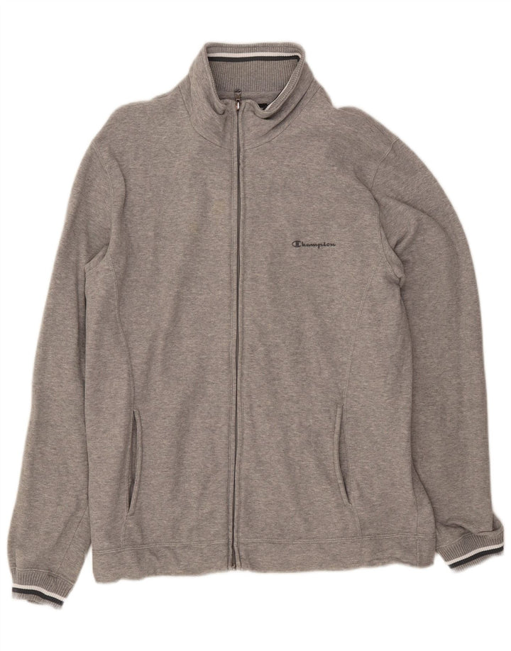 CHAMPION Mens Tracksuit Top Jacket Large Grey Flecked Cotton