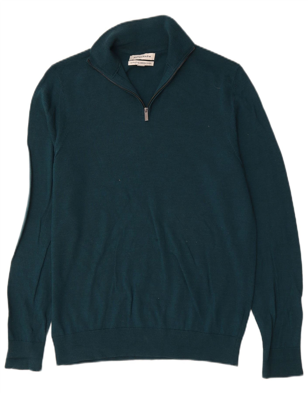 Maglione da uomo Marks & Spencer con zip autografa e collo in lana verde medio