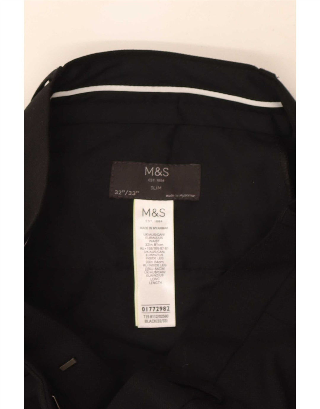 Marks & Spencer Mens Slim Fit Suit Trousers W32 L33 Black Polyester
