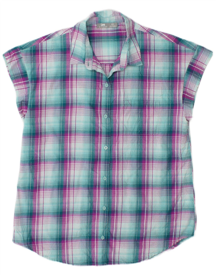 Lee Womens Riders Sleeveless Shirt UK 14 Medium Green Check Polyester