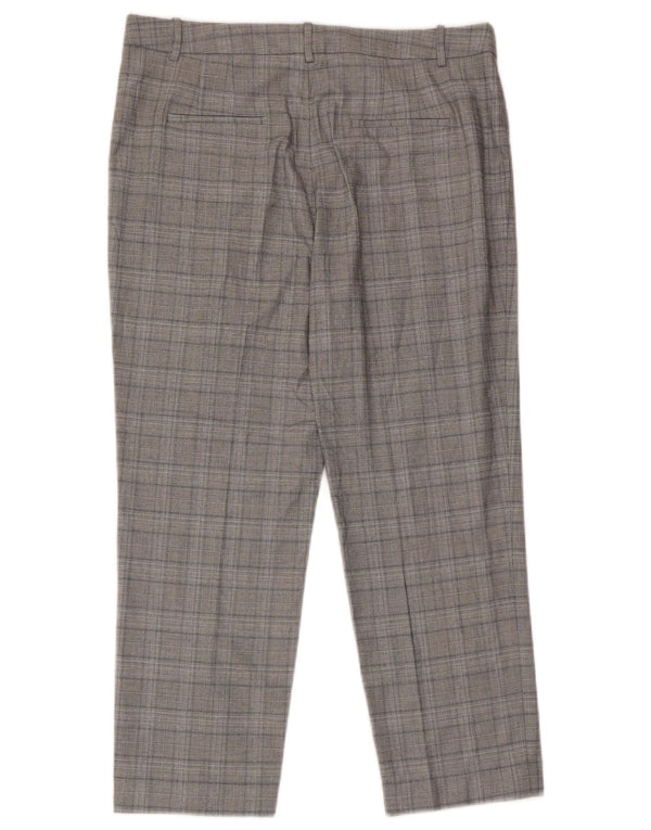 Zara Pantalon de costume court pour femme Large W30 L25 Viscose à carreaux gris