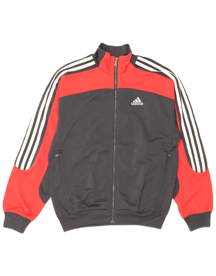 Adidas Boys Graphic Tracksuit Top Jacket 13-14 Years Grey Colourblock