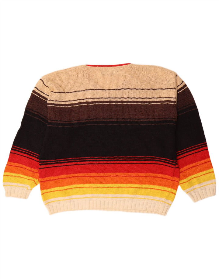 Vintage Mens V-Neck Jumper Sweater IT 50 Medium Multicoloured Striped