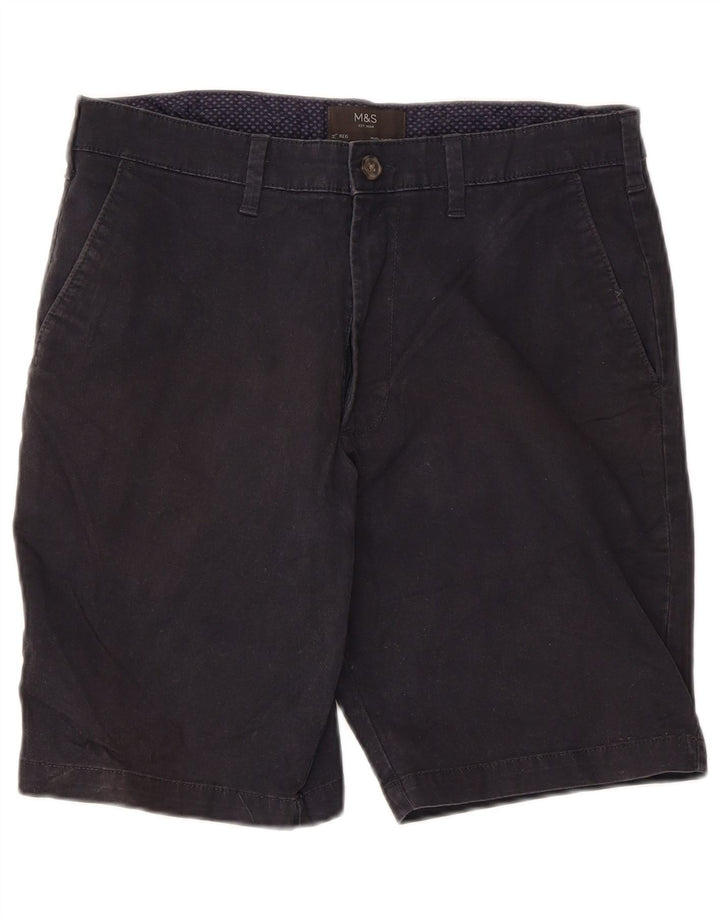 MARKS & SPENCER Herre Regular Fit Chino Shorts W32 Medium Navyblå Bomuld