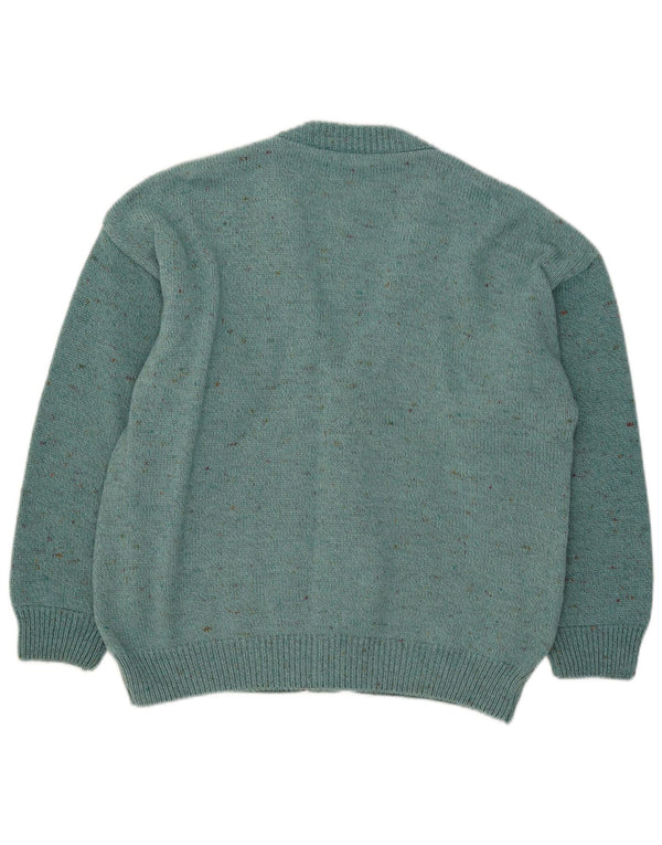 Vintage Damen Cardigan Pullover UK 16 Große türkise geometrische Wolle