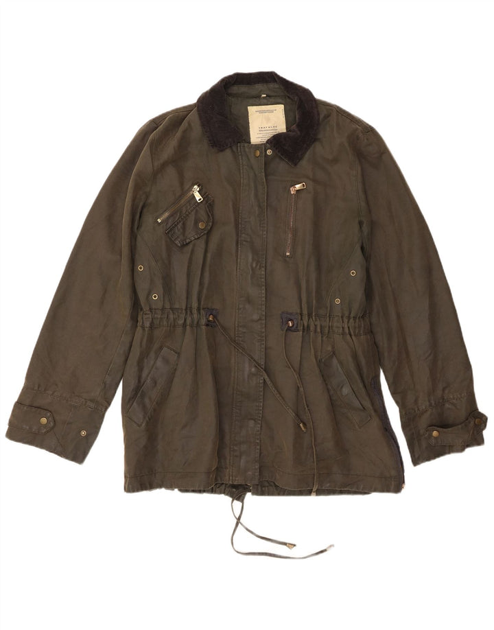 Zara Femme Trafaluc Utility Veste UK 12 Moyen Kaki Coton