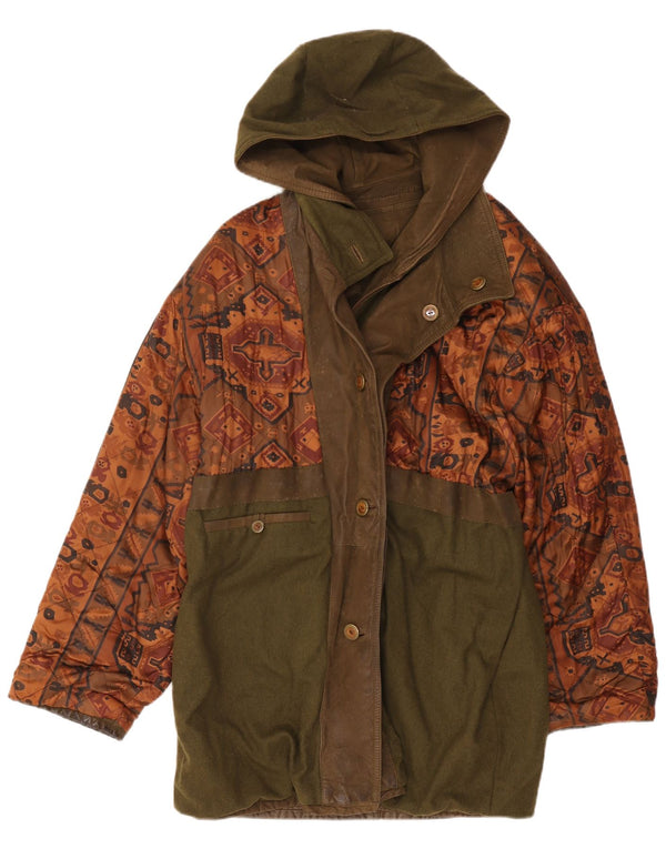 Lavorazione Artigiana Womens Hooded Parka Jacket IT 50 XL Khaki Geometric