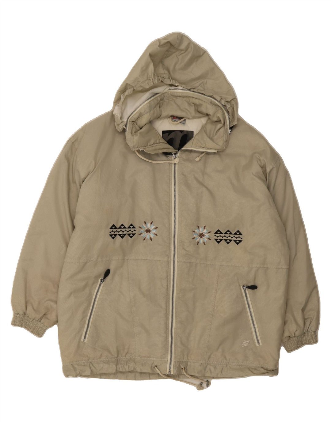 MASER M Womens Hooded Windbreaker Jacket UK 16 Large  Beige Polyamide Vintage Maser M and Second-Hand Maser M from Messina Hembry 
