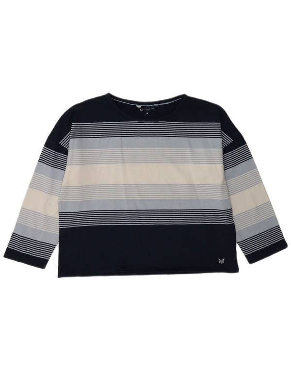 Crew Clothing Womens Top Long Sleeve UK 14 Medium Navy Blue Striped
