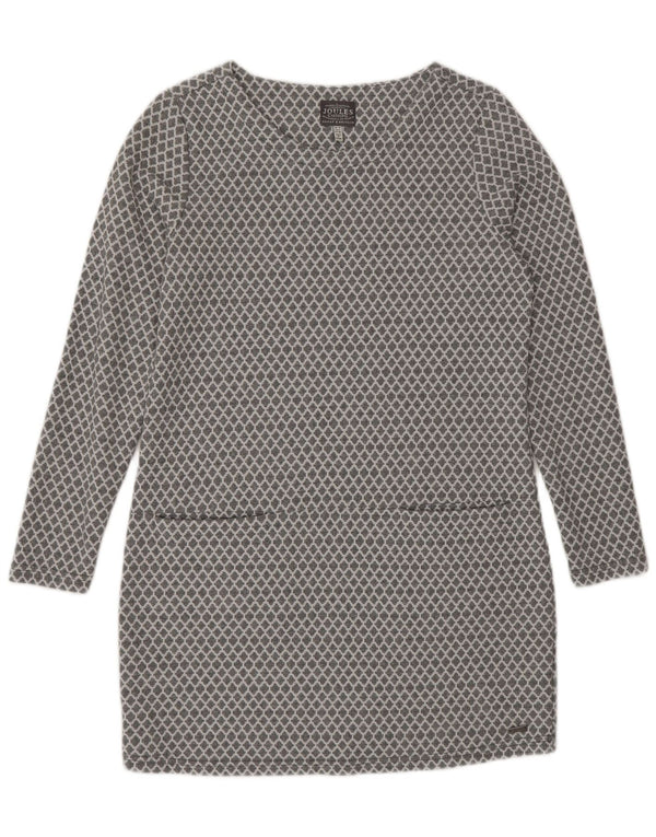 Joules Damen Langarm-Basic-Kleid UK 10 Small Graue geometrische Baumwolle