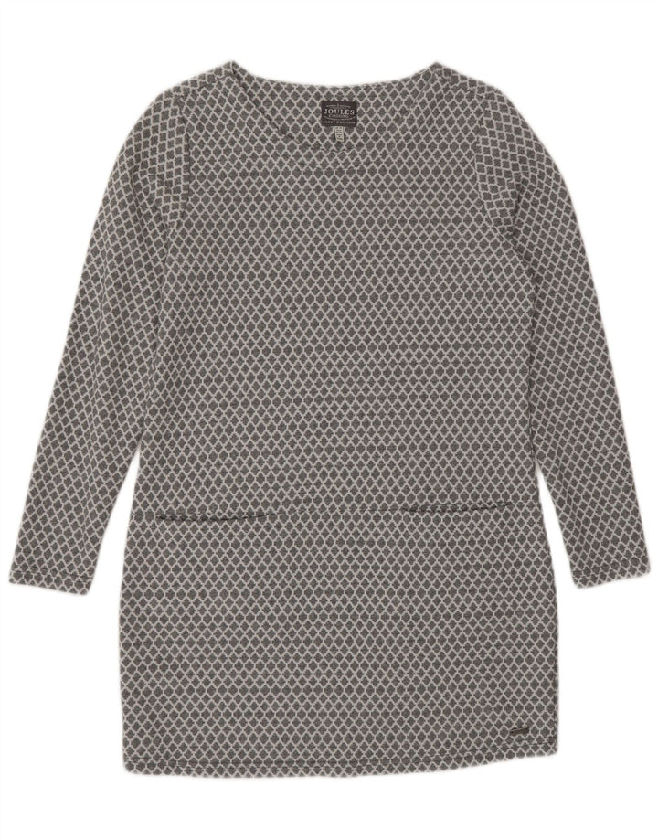 Abito basico a maniche lunghe da donna Joules UK 10 Piccolo cotone geometrico grigio