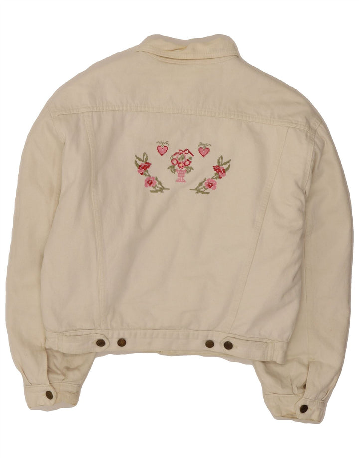 STEFANEL Womens Denim Jacket IT 48 XL Off White Floral Cotton Vintage Stefanel and Second-Hand Stefanel from Messina Hembry 