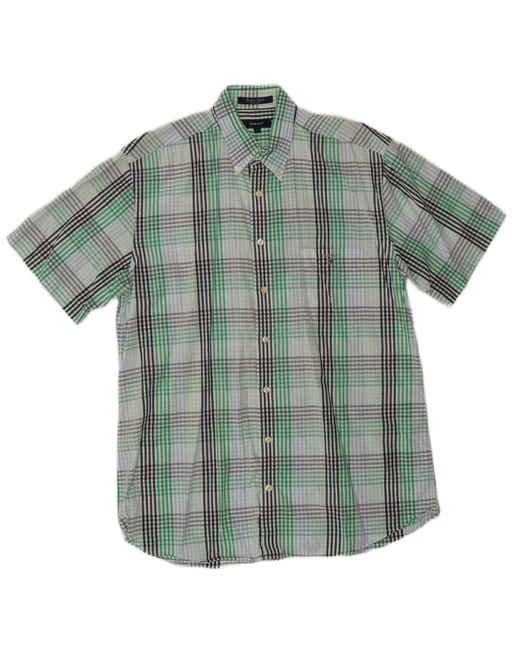 Gant Mens Short Sleeve Regular Fit Shirt Large Green Check Cotton