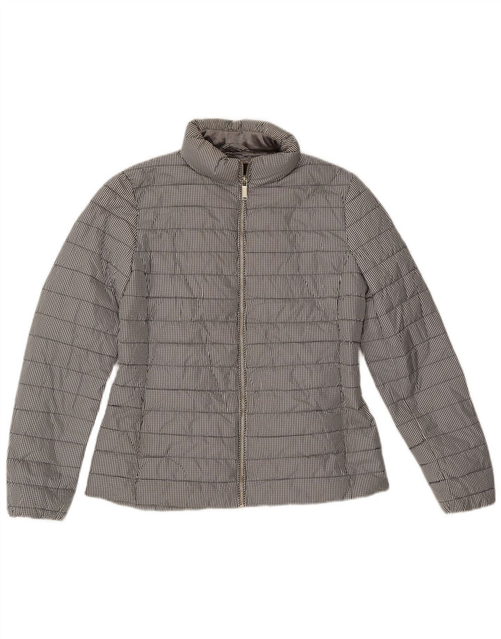 Massimo Dutti Damen Wattierte Jacke UK 14 Mittelgraues Gingham-Polyester