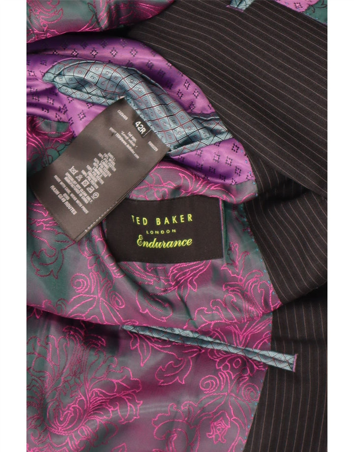 Giacca blazer da uomo a 2 bottoni Ted Baker UK 42 XL lana gessata nera