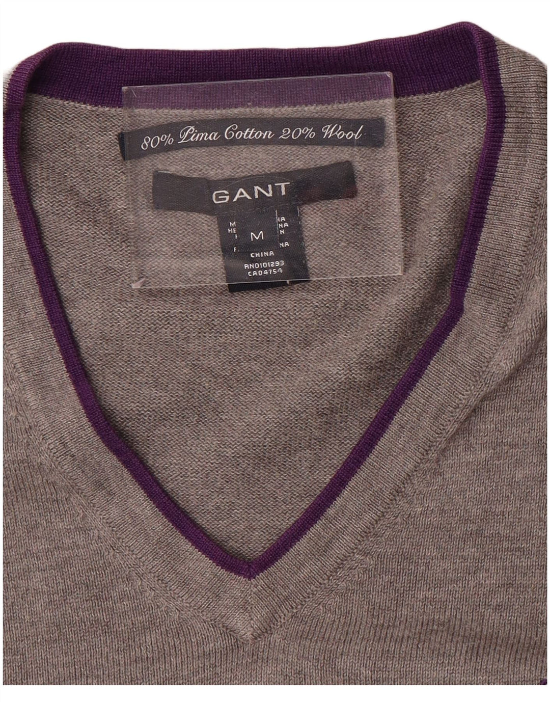 Gant Mens V-Neck Jumper Sweater Medium Grey Colourblock Cotton