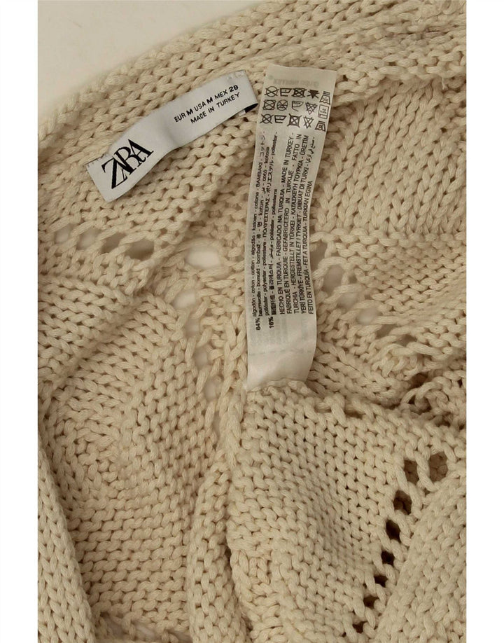 Zara Womens Cardigan Sweater UK 14 Medium Beige Cotton