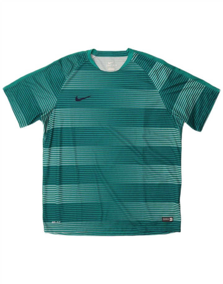 Nike Mens Dri Fit T-Shirt Top 2XL Green Striped Polyester