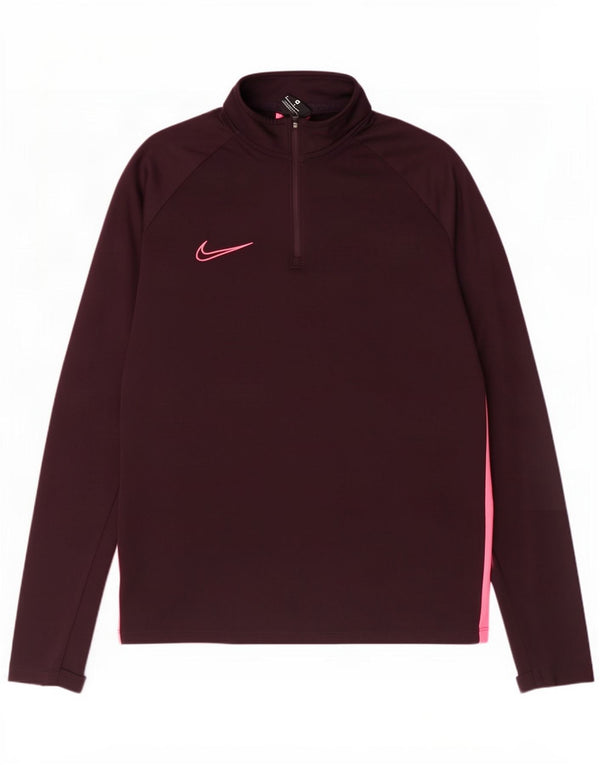 Nike Mens Zip Neck Pullover Tracksuit Top UK 14 Medium Maroon Polyester