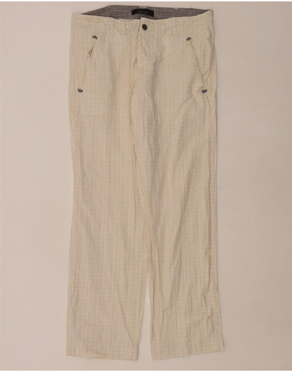 Zara Mens Straight Chino Trousers EU 42 Large W32 L31 Beige Check Cotton