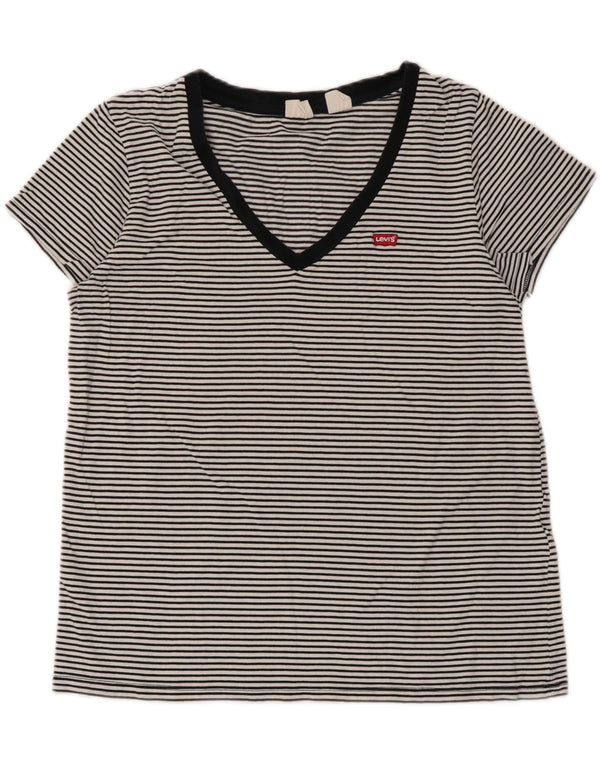 Levi's Womens T-Shirt Top UK 14 Large Black Pinstripe Cotton