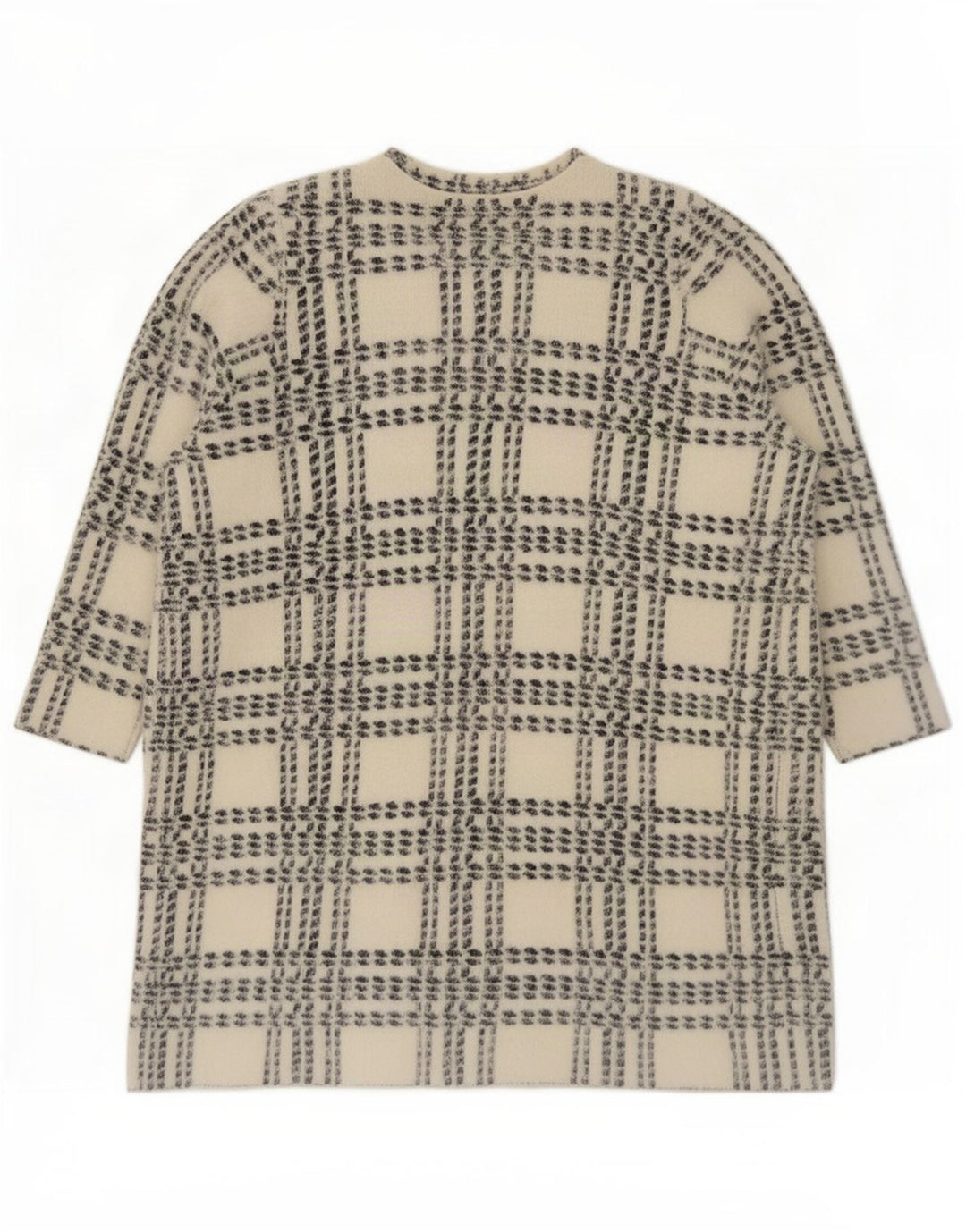 Maglione cardigan lungo da donna Marks & Spencer UK 14 medio bianco a quadri