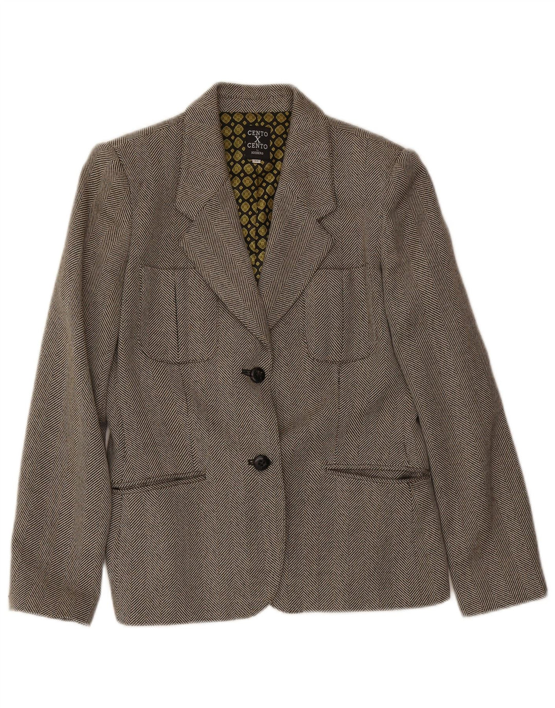 ICEBERG Womens Blazer Jacket IT 44 Medium Brown Herringbone Classic