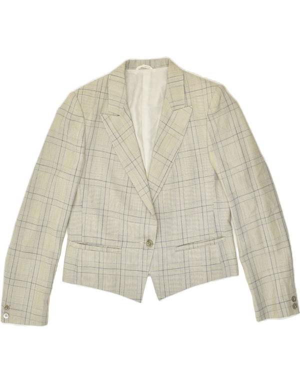 Giacca blazer da donna a 1 bottone VINTAGE UK 12 Lana nuova a quadri grigio medio