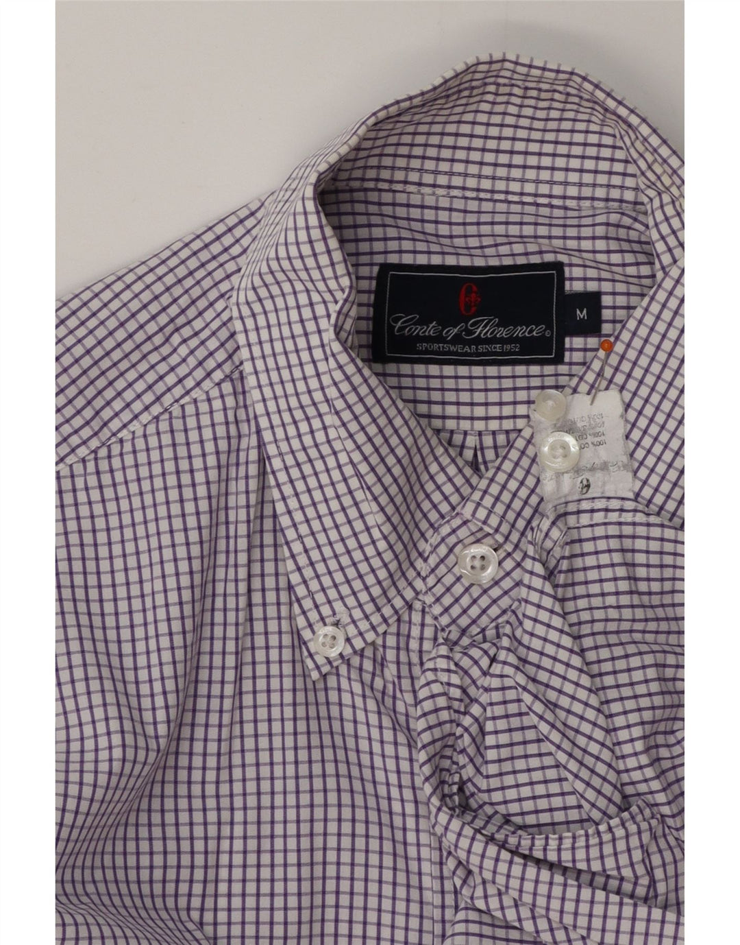CONTE OF FLORENCE Mens Shirt Medium Purple Check Cotton