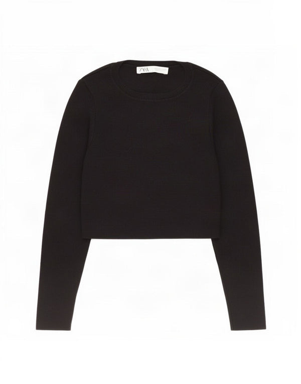 Maglione corto con scollo a barca da donna Zara UK 12 medio nero