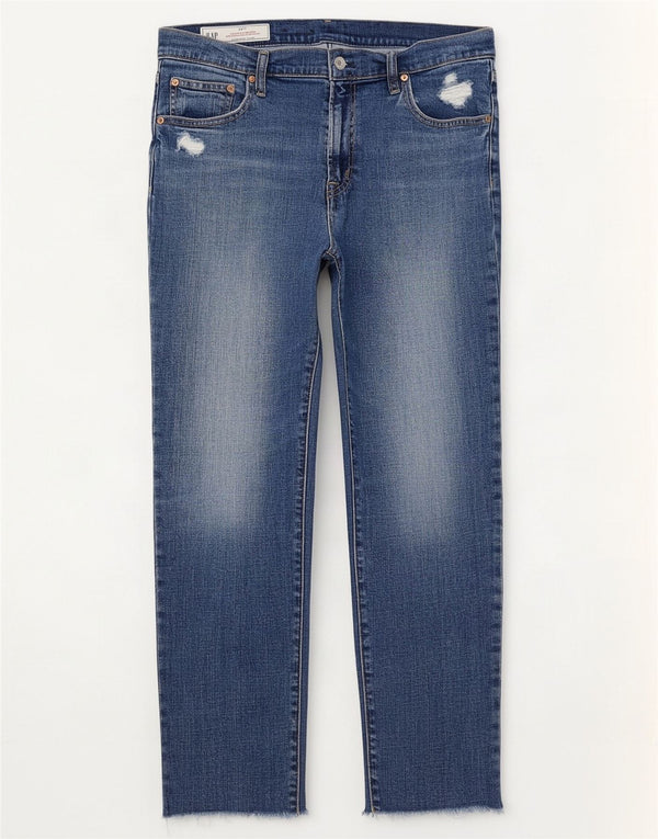 Gap Womens Girlfriend Distressed Mid Rise Slim Jeans W30 L27 Blue