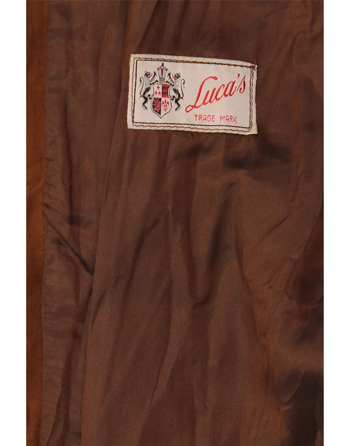 Vintage Damen 3-Knopf-Wildleder-Blazerjacke IT 50 XL Braunes Leder